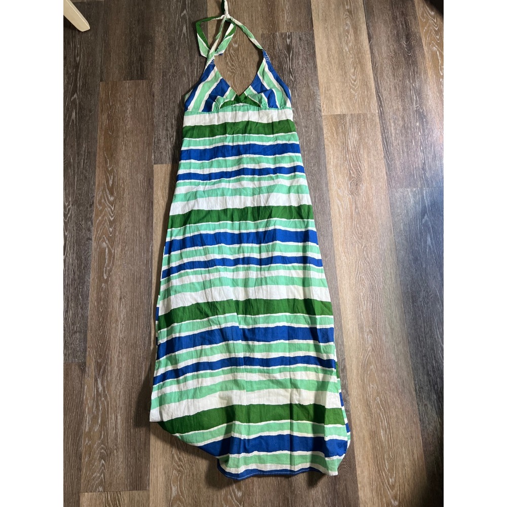 Old Navy Womens Green‎ Blue Striped Linen Blend Halter Maxi Dress Size S